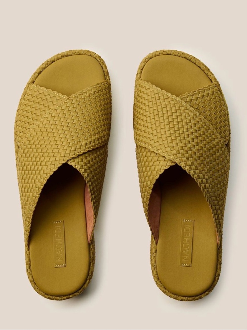 Naghedi Laguna Platform Slides Chartreuse Woven Sandals Size 8.5 / 9